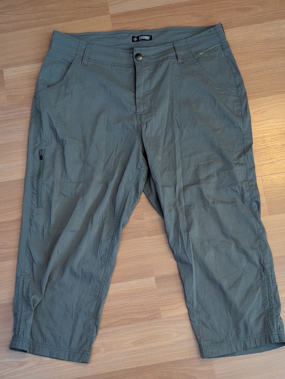 Khombu Lightweight Outdoor Cargo Capris Zipper Pocket Olive Green Size L